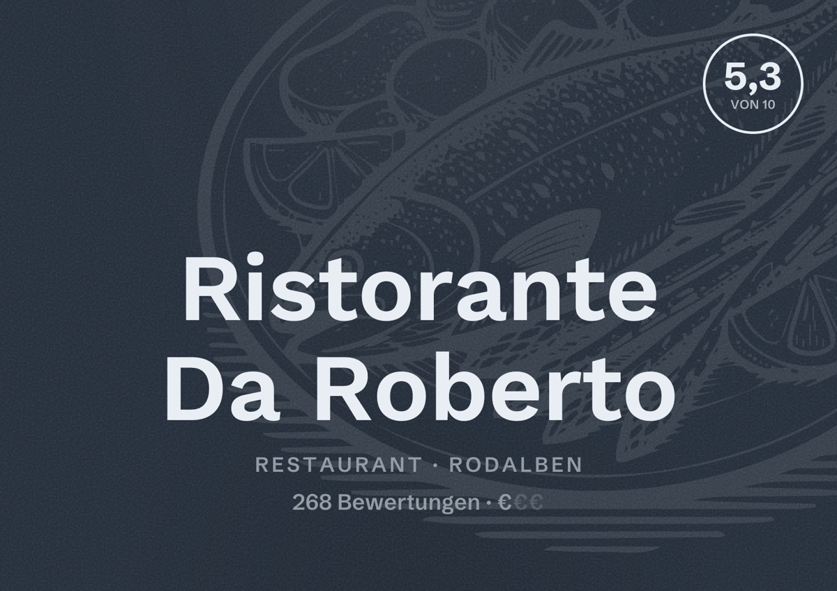 Illustriertes Poster von Ristorante Da Roberto, Restaurant in Rodalben: Bewertung 5,3 von 10 aus 268 Bewertungen, Preisniveau €