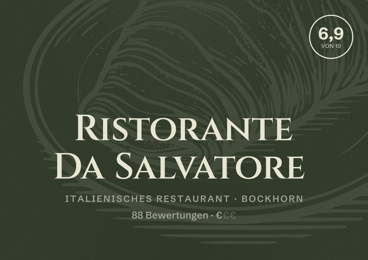 Illustriertes Poster von Ristorante Da Salvatore, Italienisches Restaurant in Bockhorn: Bewertung 6,9 von 10 aus 88 Bewertungen, Preisniveau €