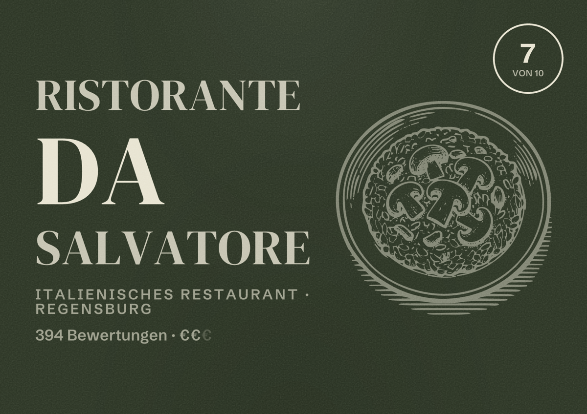 Illustriertes Poster von Ristorante Da Salvatore, Italienisches Restaurant in Regensburg: Gästebewertung 7 von 10 aus 394 Bewertungen