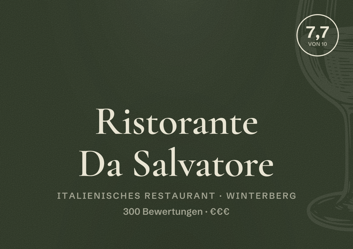 Illustriertes Poster von Ristorante Da Salvatore, Italienisches Restaurant in Winterberg: Bewertung 7,7 von 10 aus 300 Bewertungen, Preisniveau €€€