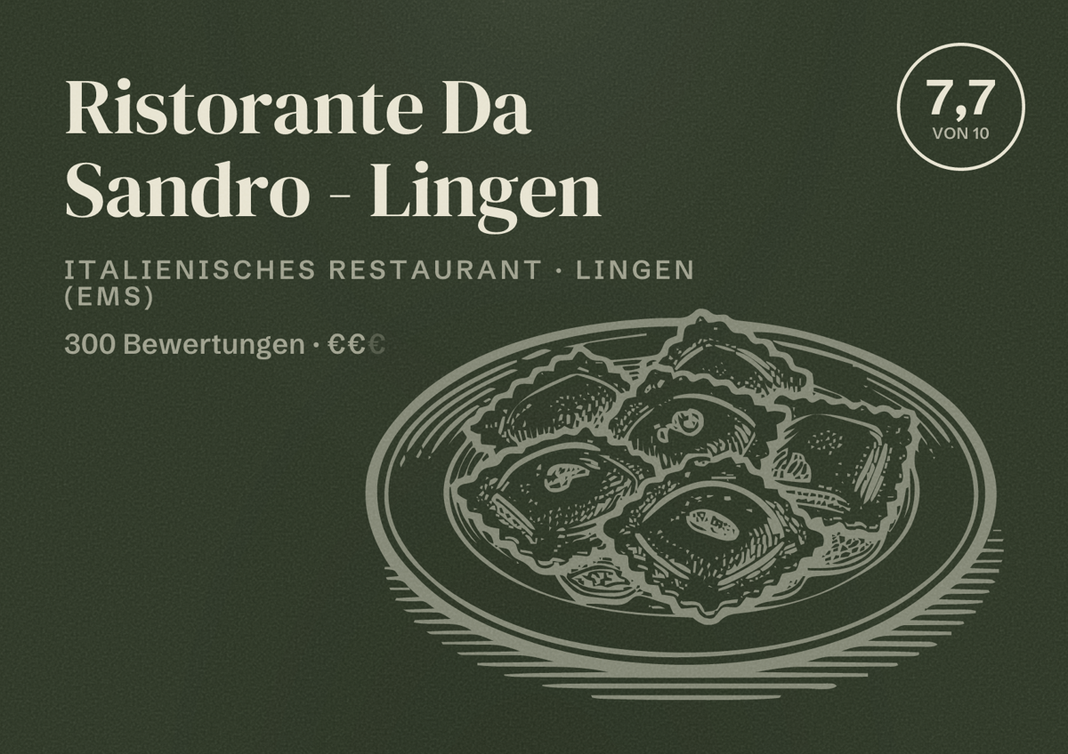 Illustriertes Poster von Ristorante Da Sandro - Lingen, Italienisches Restaurant in Lingen (Ems): Bewertung 7,7 von 10 aus 300 Bewertungen, Preisniveau €€