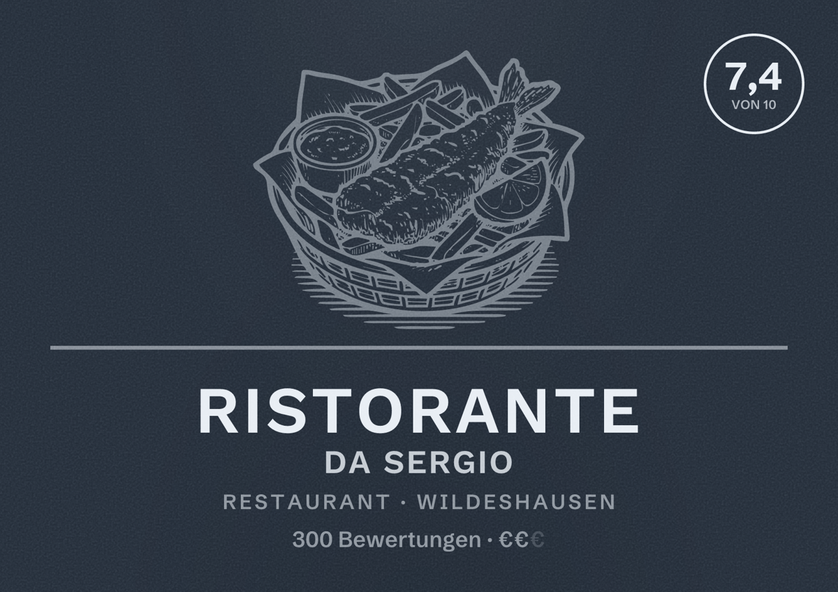 Illustriertes Poster von Ristorante Da Sergio, Restaurant in Wildeshausen: Bewertung 7,4 von 10 aus 300 Bewertungen, Preisniveau €€