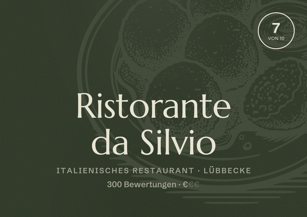 Illustriertes Poster von Ristorante da Silvio, Italienisches Restaurant in Lübbecke: Bewertung 7 von 10 aus 300 Bewertungen, Preisniveau €
