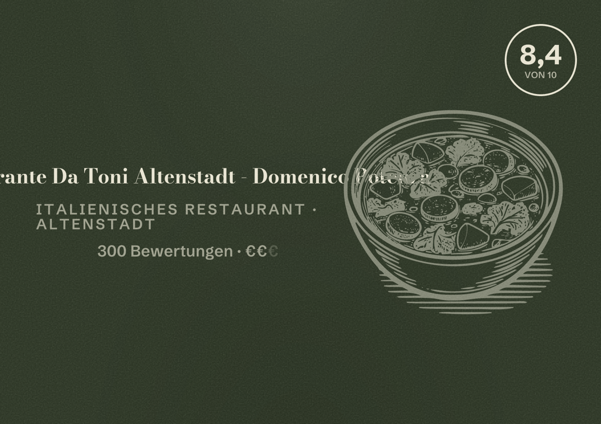 Illustriertes Poster von Ristorante Da Toni Altenstadt - Domenico Potenza, Italienisches Restaurant in Altenstadt: Bewertung 8,4 von 10 aus 300 Bewertungen, Preisniveau €€