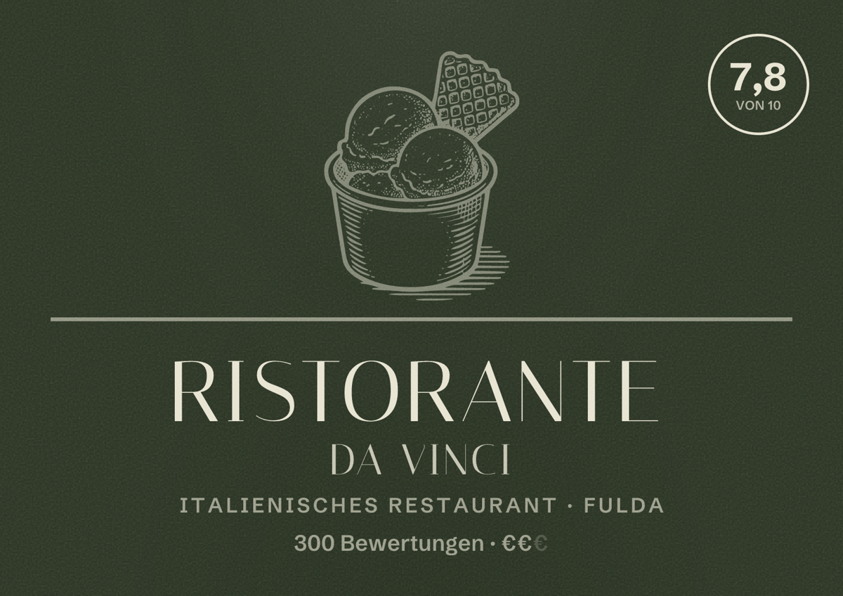 Illustriertes Poster von Ristorante Da Vinci, Italienisches Restaurant in Fulda: Bewertung 7,8 von 10 aus 300 Bewertungen, Preisniveau €€
