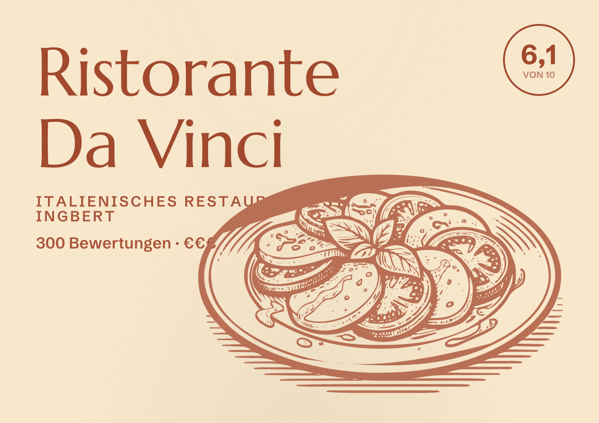 Illustriertes Poster von Ristorante Da Vinci, Italienisches Restaurant in St. Ingbert: Bewertung 6,1 von 10 aus 300 Bewertungen, Preisniveau €€€