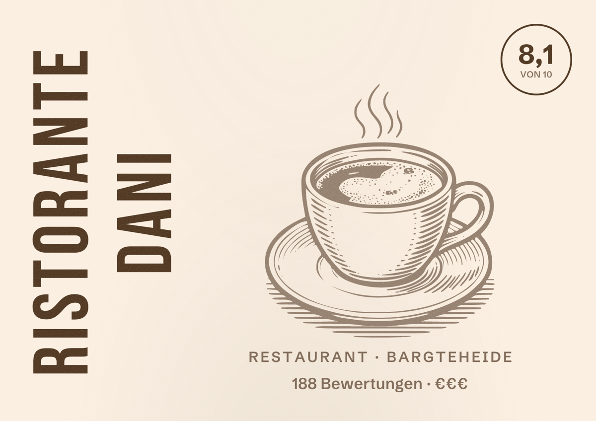 Illustriertes Poster von Ristorante Dani, Restaurant in Bargteheide: Bewertung 8,1 von 10 aus 188 Bewertungen, Preisniveau €€€