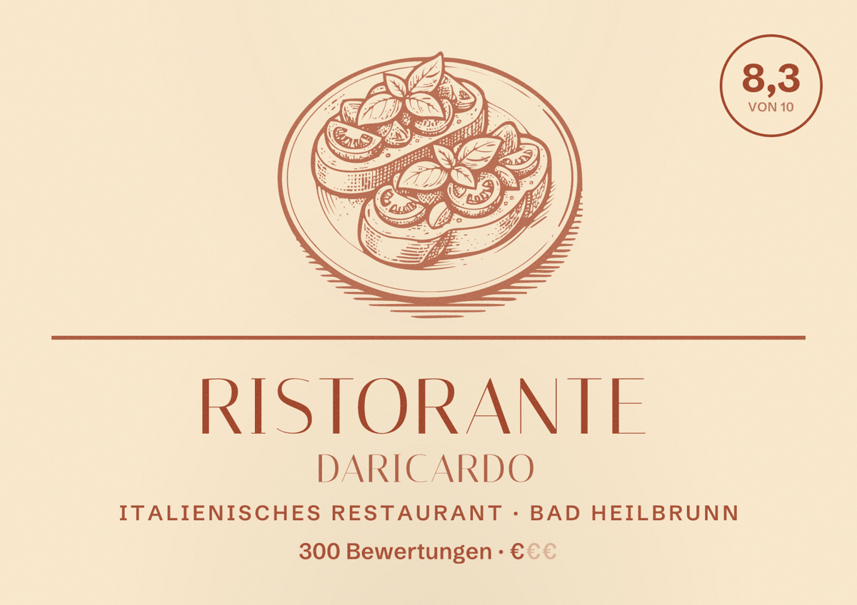 Illustriertes Poster von Ristorante daRicardo, Italienisches Restaurant in Bad Heilbrunn: Bewertung 8,3 von 10 aus 300 Bewertungen, Preisniveau €