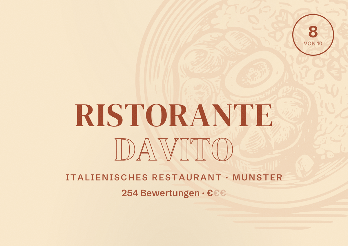 Illustriertes Poster von Ristorante DaVito, Italienisches Restaurant in Munster: Bewertung 8 von 10 aus 254 Bewertungen, Preisniveau €