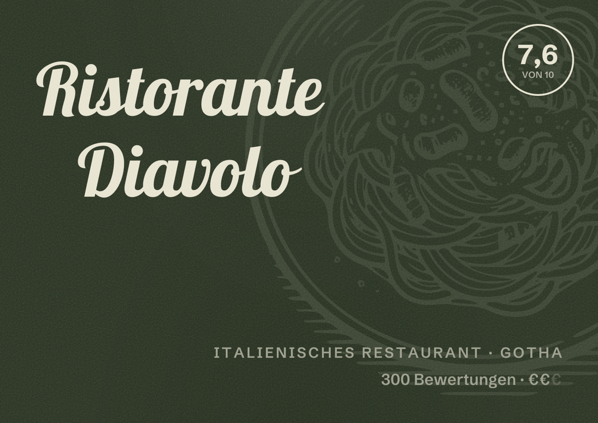 Illustriertes Poster von Ristorante Diavolo, Italienisches Restaurant in Gotha: Bewertung 7,6 von 10 aus 300 Bewertungen, Preisniveau €€