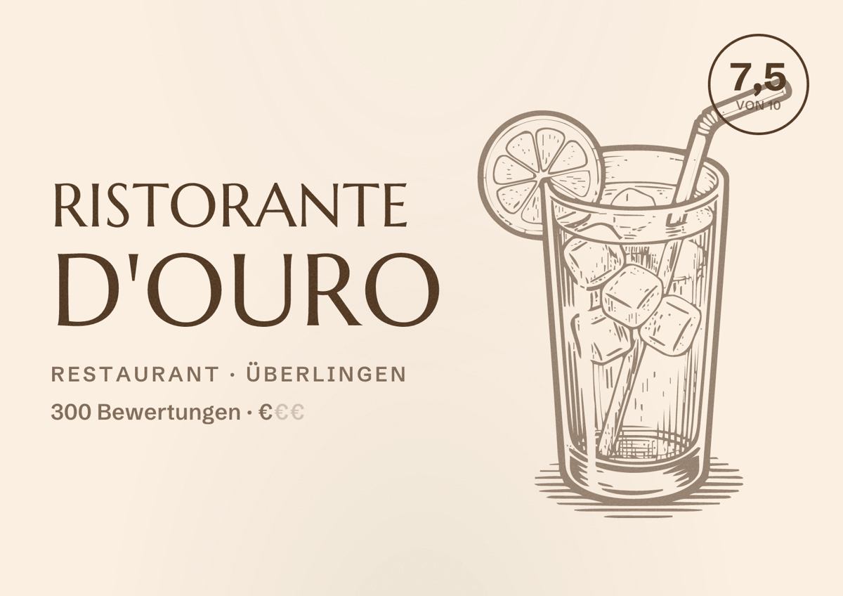 Illustriertes Poster von Ristorante D'OURO, Restaurant in Überlingen: Bewertung 7,5 von 10 aus 300 Bewertungen, Preisniveau €