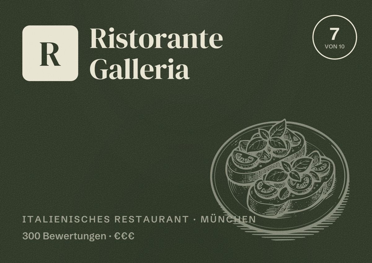 Illustriertes Poster von Ristorante Galleria, Italienisches Restaurant in München: Bewertung 7,0 von 10 aus 300 Bewertungen, Preisniveau €€€