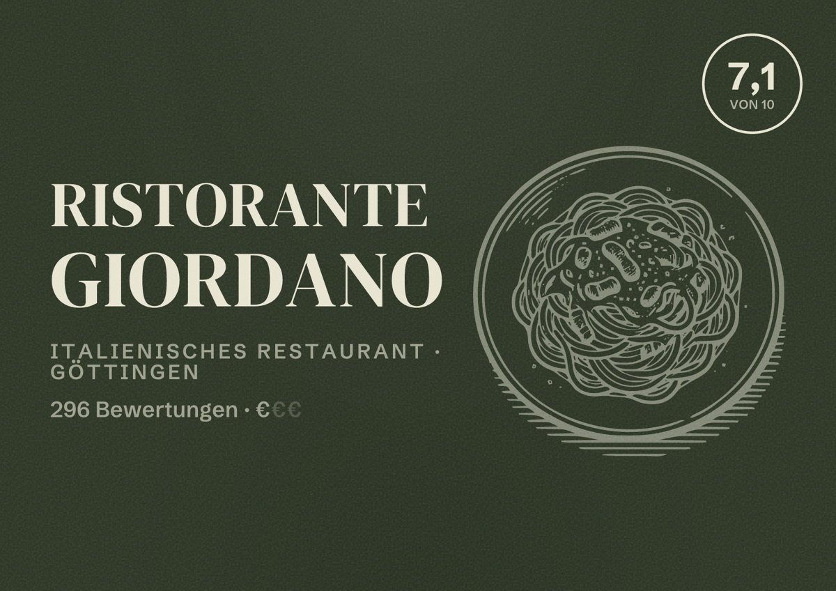 Illustriertes Poster von Ristorante Giordano, Italienisches Restaurant in Göttingen: Bewertung 7,1 von 10 aus 296 Bewertungen, Preisniveau €