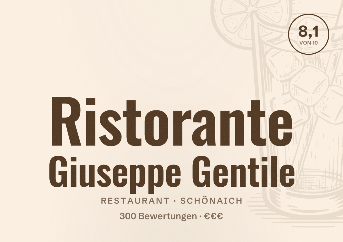 Illustriertes Poster von Ristorante Giuseppe Gentile, Restaurant in Schönaich: Bewertung 8,1 von 10 aus 300 Bewertungen, Preisniveau €€€