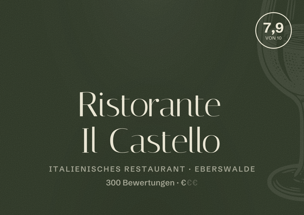 Illustriertes Poster von Ristorante Il Castello, Italienisches Restaurant in Eberswalde: Bewertung 7,9 von 10 aus 300 Bewertungen, Preisniveau €