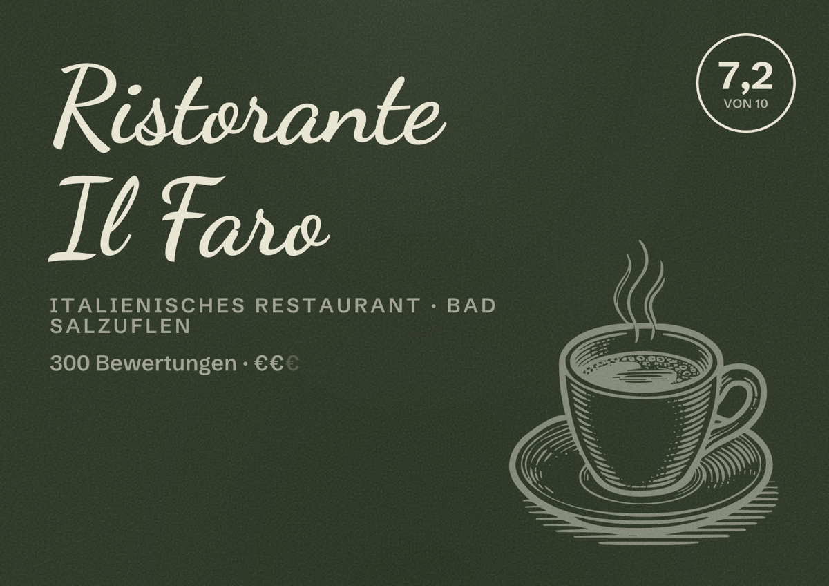 Illustriertes Poster von Ristorante Il Faro, Italienisches Restaurant in Bad Salzuflen: Bewertung 7,2 von 10 aus 300 Bewertungen, Preisniveau €€