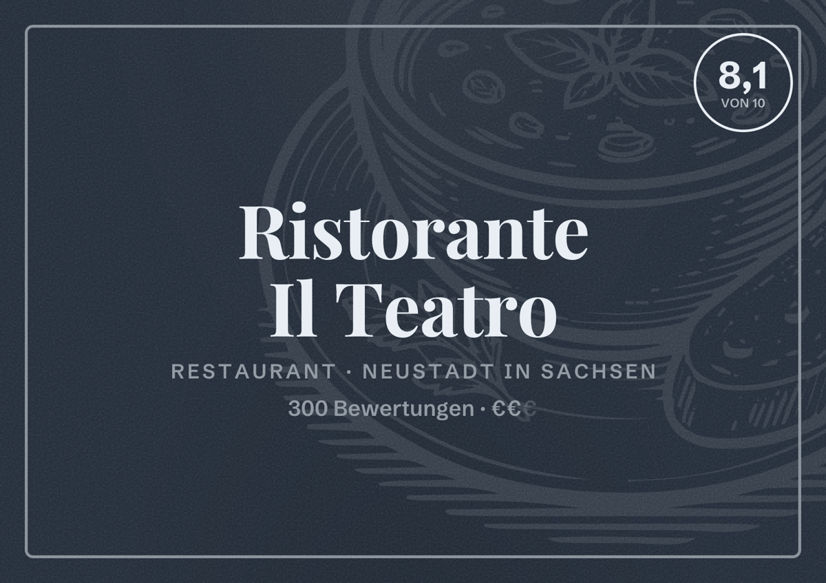Illustriertes Poster von Ristorante Il Teatro, Restaurant in Neustadt in Sachsen: Bewertung 8,1 von 10 aus 300 Bewertungen, Preisniveau €€