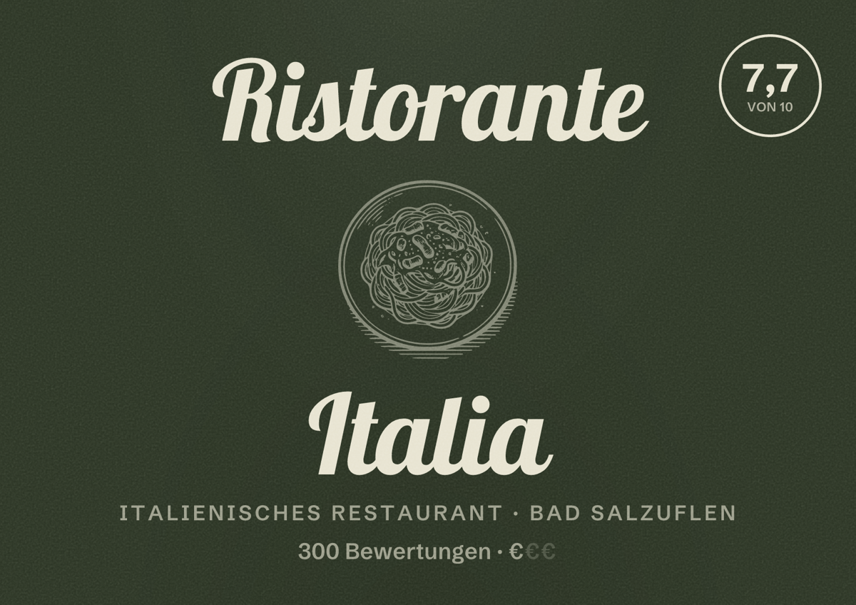 Illustriertes Poster von Ristorante Italia, Italienisches Restaurant in Bad Salzuflen: Bewertung 7,7 von 10 aus 300 Bewertungen, Preisniveau €