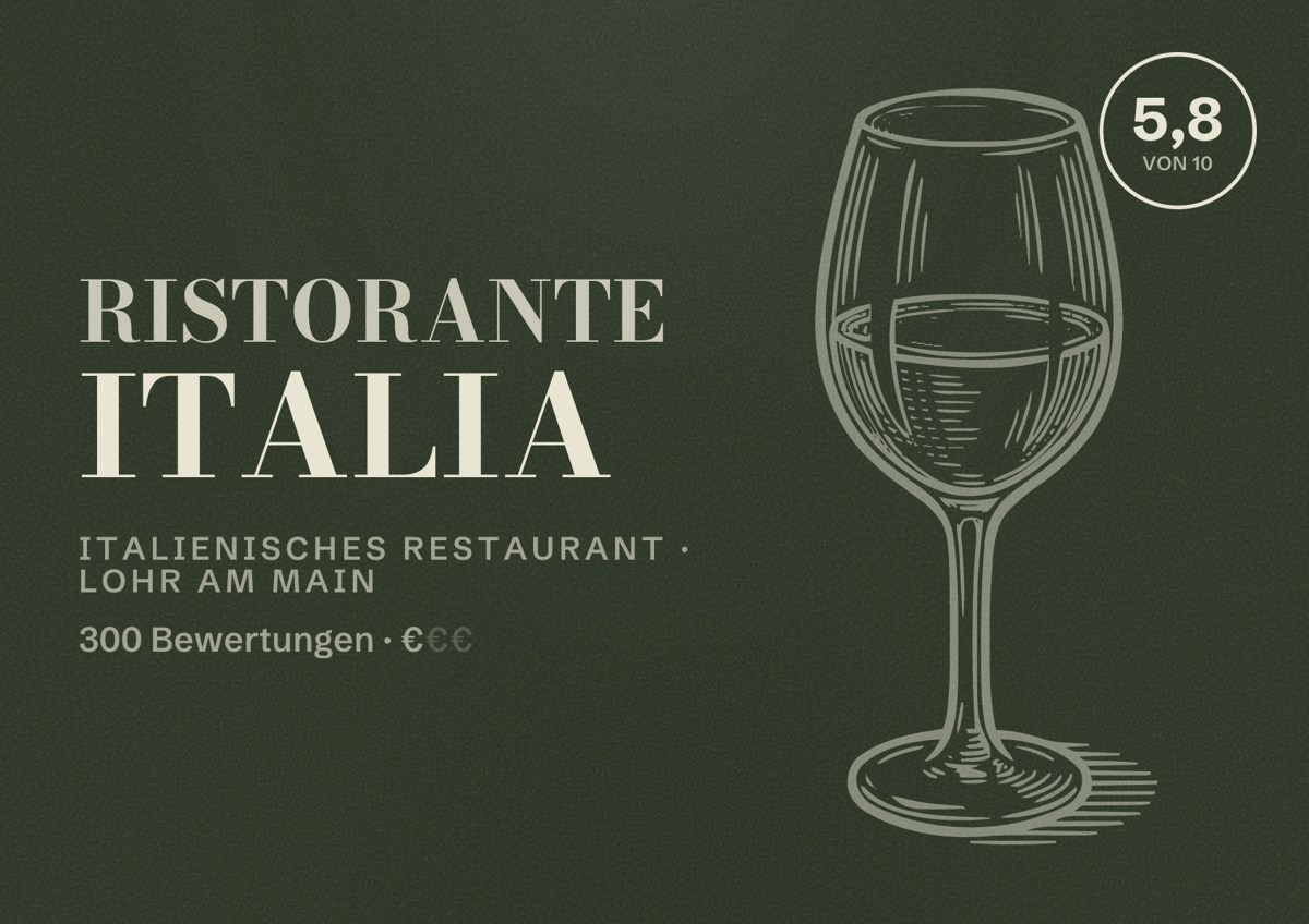 Illustriertes Poster von Ristorante Italia, Italienisches Restaurant in Lohr am Main: Bewertung 5,8 von 10 aus 300 Bewertungen, Preisniveau €