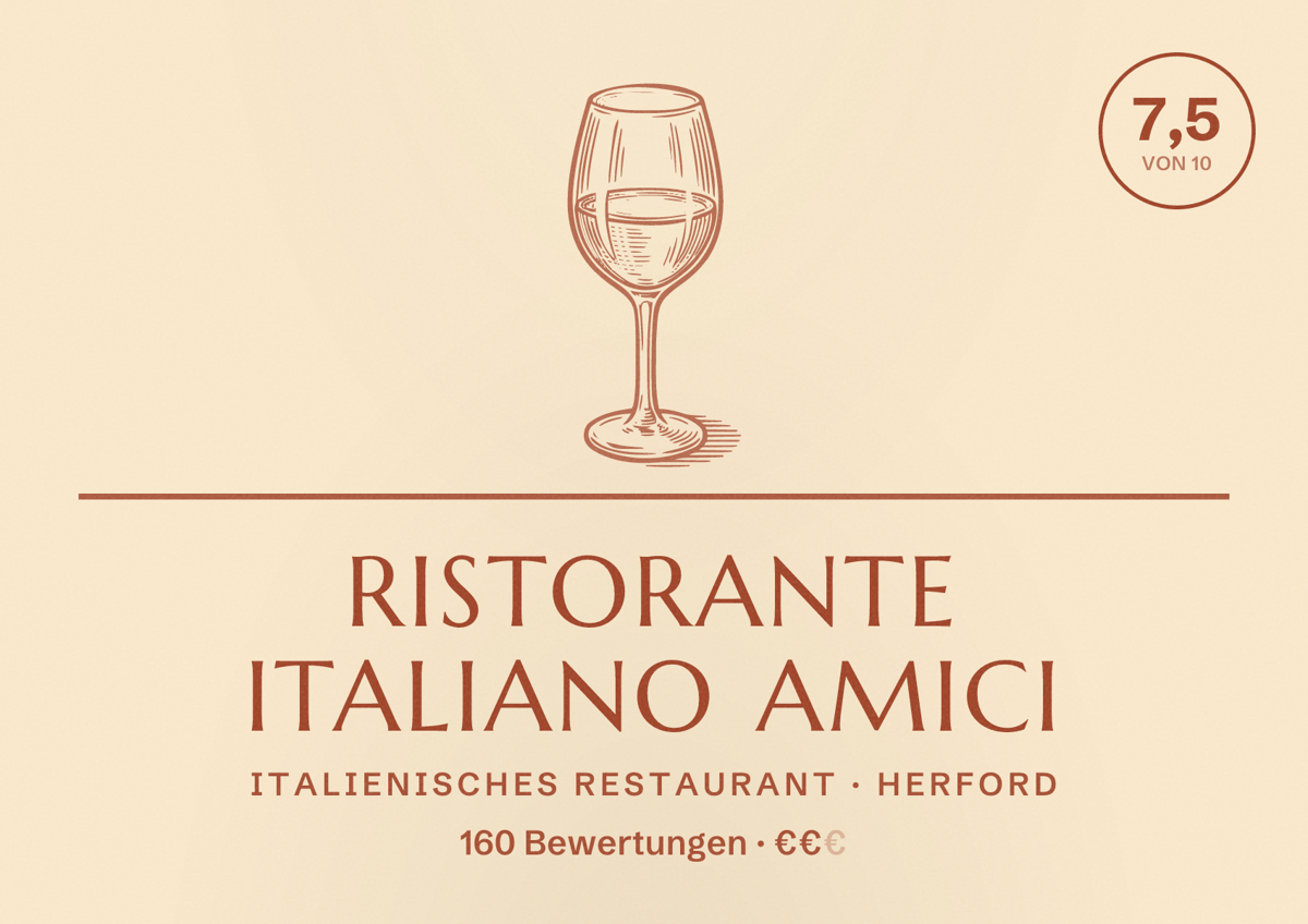 Illustriertes Poster von Ristorante Italiano Amici, Italienisches Restaurant in Herford: Bewertung 7,5 von 10 aus 160 Bewertungen, Preisniveau €€