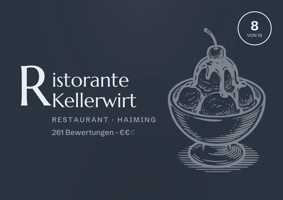 Illustriertes Poster von Ristorante Kellerwirt, Restaurant in Haiming: Bewertung 8 von 10 aus 261 Bewertungen, Preisniveau €€