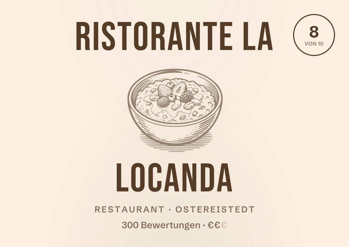 Illustriertes Poster von Ristorante La Locanda, Restaurant in Ostereistedt: Bewertung 8 von 10 aus 300 Bewertungen, Preisniveau €€