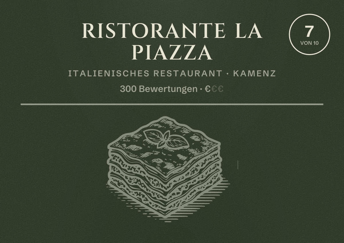 Illustriertes Poster von Ristorante La Piazza, Italienisches Restaurant in Kamenz: Bewertung 7 von 10 aus 300 Bewertungen, Preisniveau €