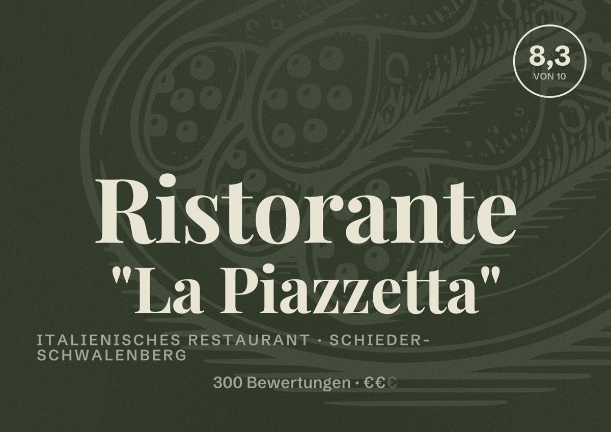 Illustriertes Poster von Ristorante "La Piazzetta", Italienisches Restaurant in Schieder-Schwalenberg: Bewertung 8,3 von 10 aus 300 Bewertungen, Preisniveau €€