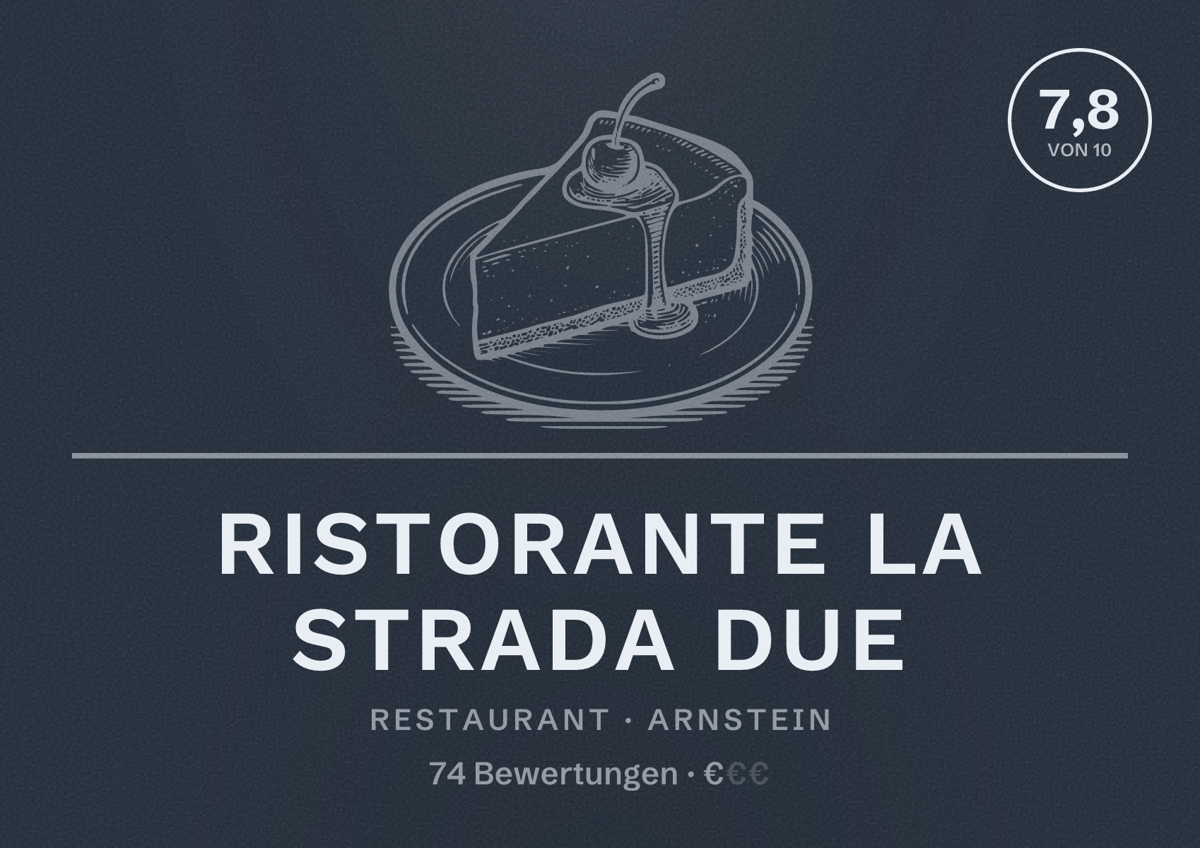 Illustriertes Poster von Ristorante La Strada Due, Restaurant in Arnstein: Bewertung 7,8 von 10 aus 74 Bewertungen, Preisniveau €