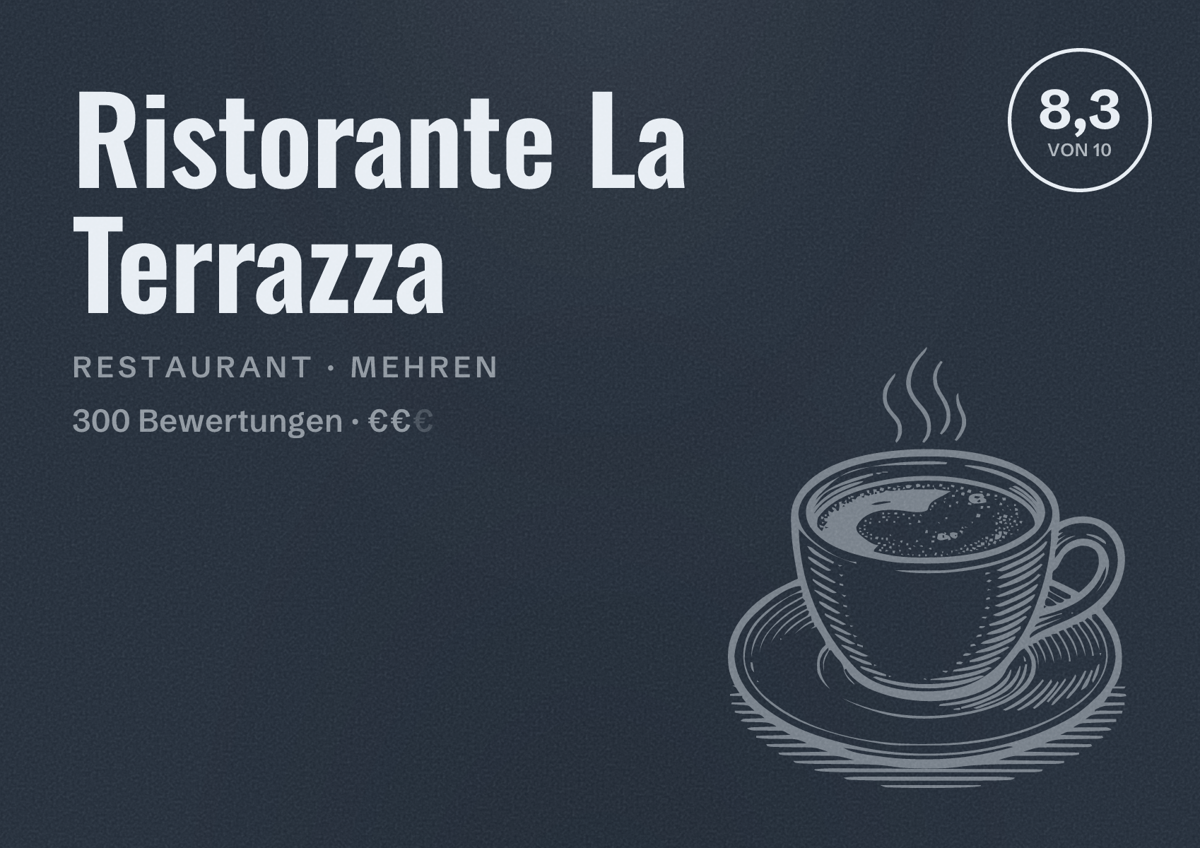 Illustriertes Poster von Ristorante La Terrazza, Restaurant in Mehren: Bewertung 8,3 von 10 aus 300 Bewertungen, Preisniveau €€