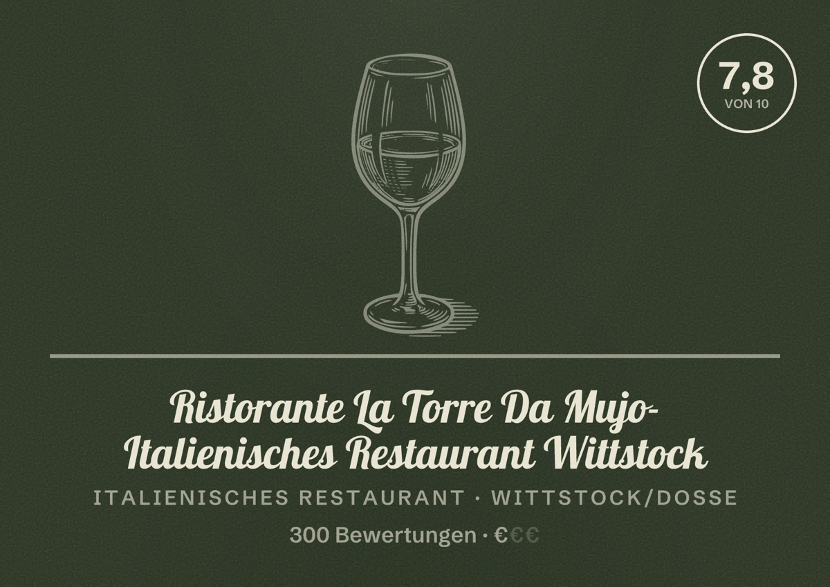 Illustriertes Poster von Ristorante La Torre Da Mujo- Italienisches Restaurant Wittstock, Italienisches Restaurant in Wittstock/Dosse: Bewertung 7,8 von 10 aus 300 Bewertungen, Preisniveau €
