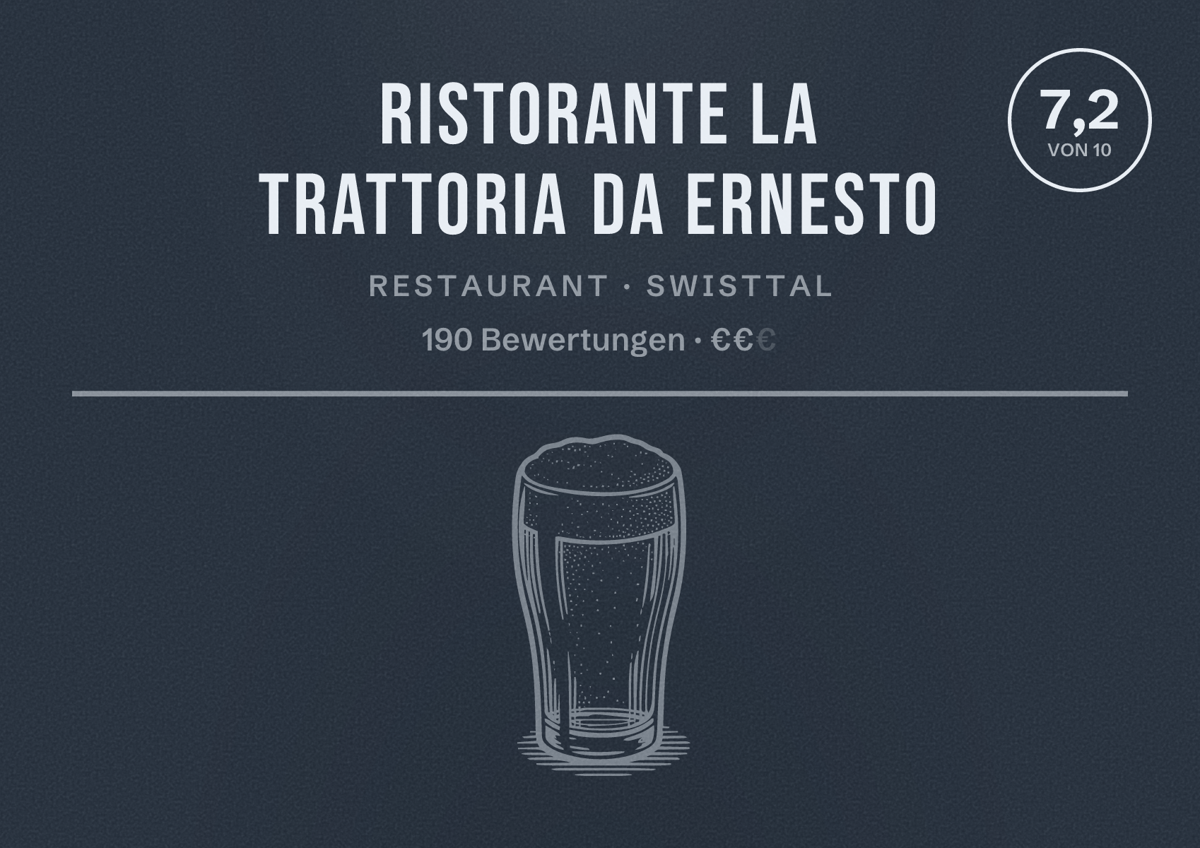 Illustriertes Poster von Ristorante la trattoria da Ernesto, Restaurant in Swisttal: Bewertung 7,2 von 10 aus 190 Bewertungen, Preisniveau €€