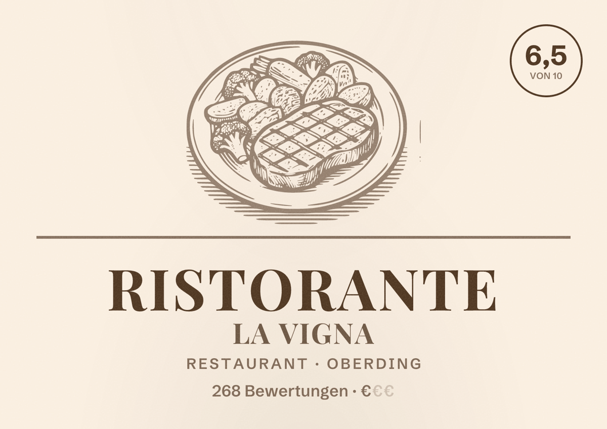 Illustriertes Poster von Ristorante La Vigna, Restaurant in Oberding: Bewertung 6,5 von 10 aus 268 Bewertungen, Preisniveau €