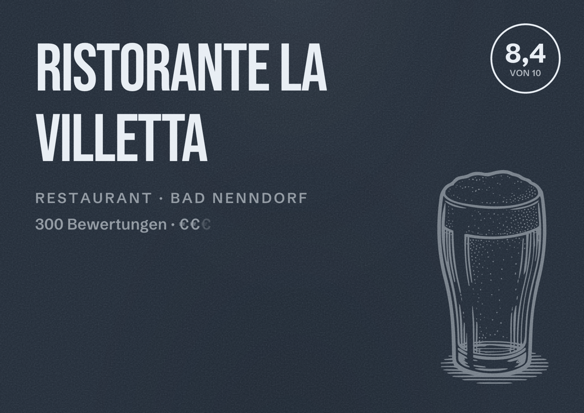 Illustriertes Poster von Ristorante La Villetta, Restaurant in Bad Nenndorf: Bewertung 8,4 von 10 aus 300 Bewertungen, Preisniveau €€