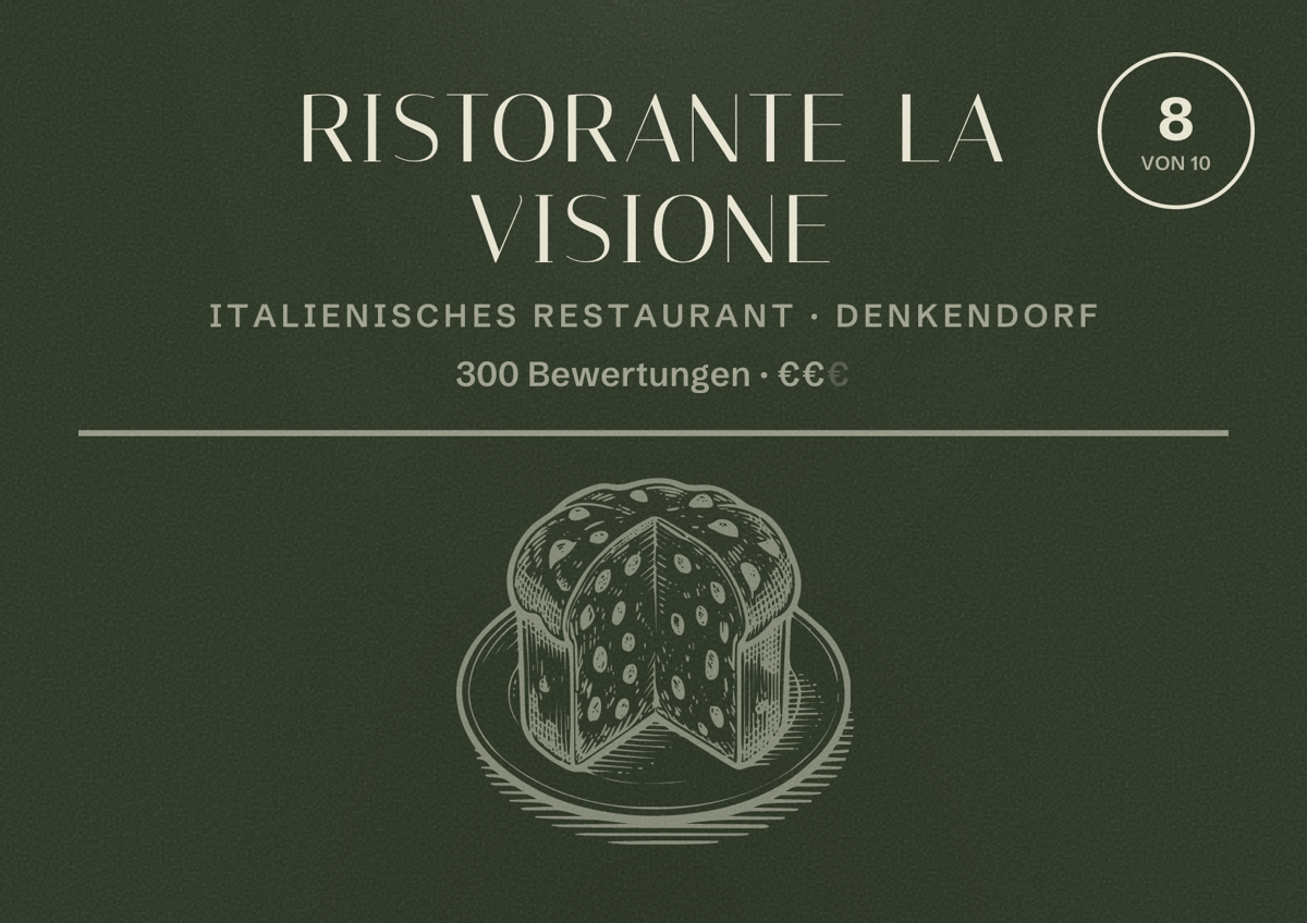 Illustriertes Poster von Ristorante La Visione, Italienisches Restaurant in Denkendorf: Bewertung 8 von 10 aus 300 Bewertungen, Preisniveau €€
