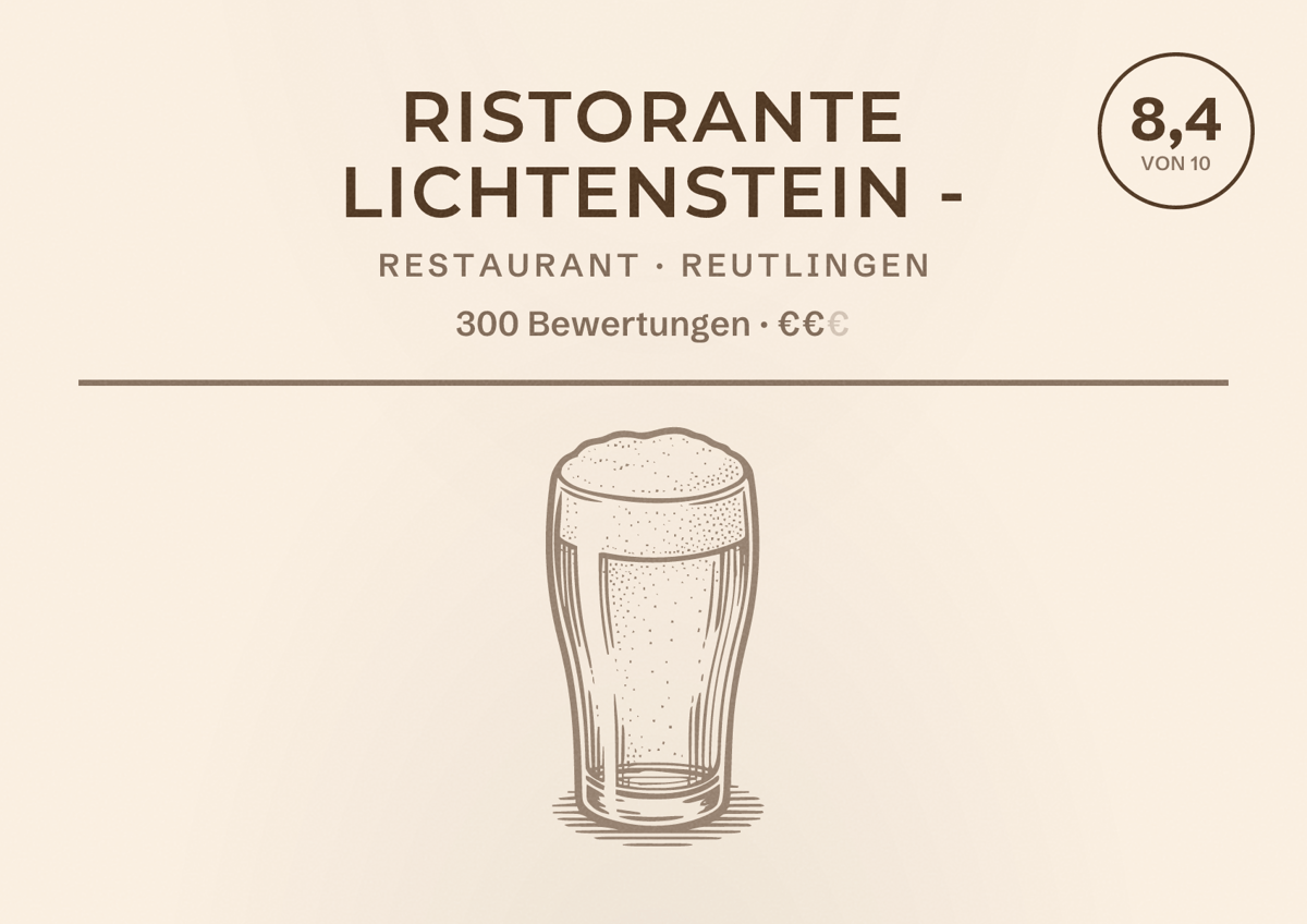 Illustriertes Poster von Ristorante Lichtenstein -, Restaurant in Reutlingen: Bewertung 8,4 von 10 aus 300 Bewertungen, Preisniveau €€