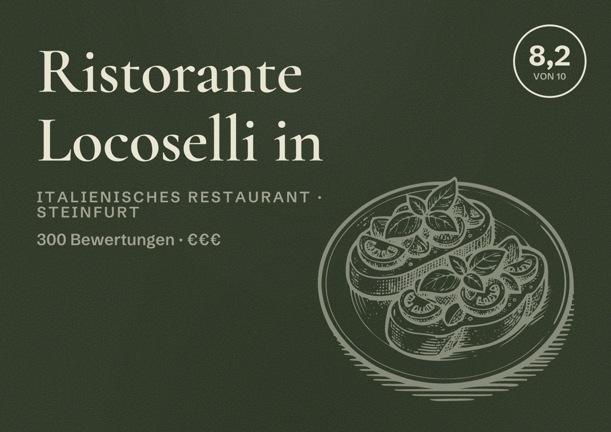 Illustriertes Poster von Ristorante Locoselli in, Italienisches Restaurant in Steinfurt: Bewertung 8,2 von 10 aus 300 Bewertungen, Preisniveau €€€