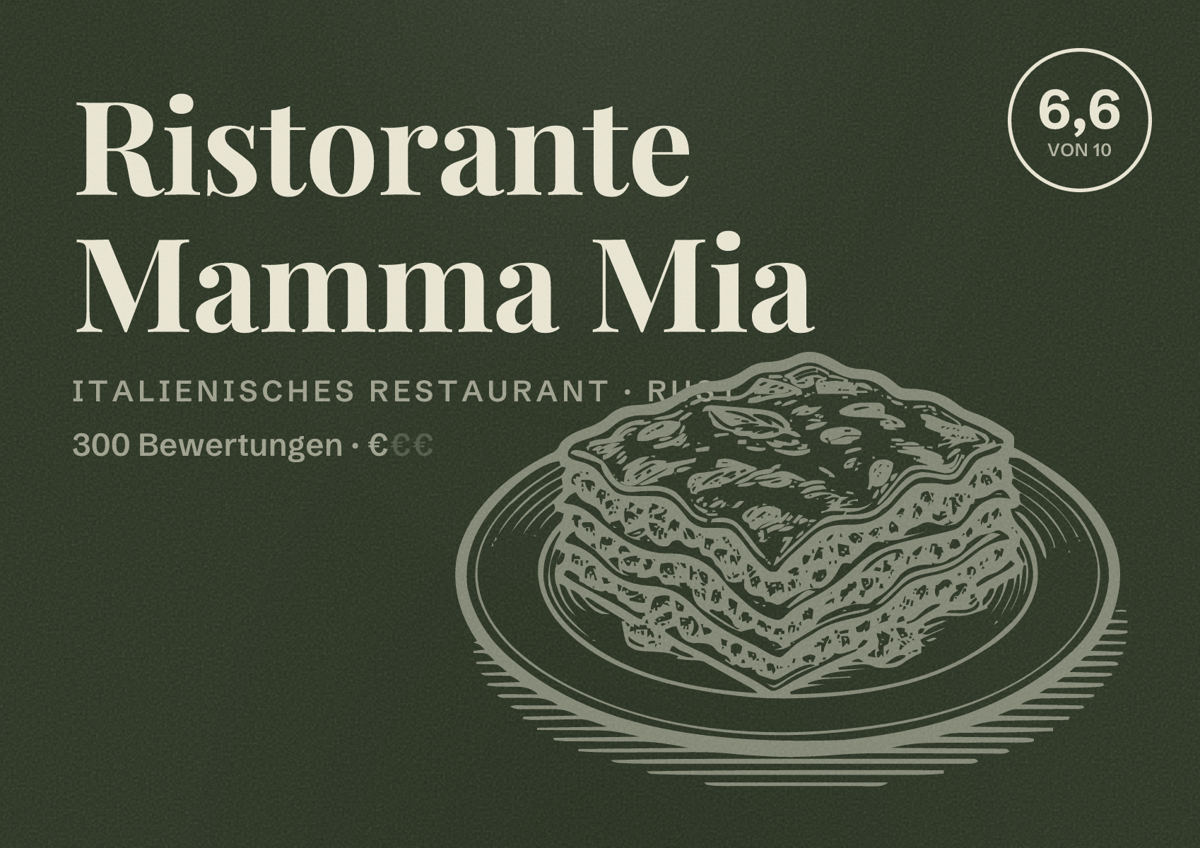 Illustriertes Poster von Ristorante Mamma Mia, Italienisches Restaurant in Rust: Bewertung 6,6 von 10 aus 300 Bewertungen, Preisniveau €