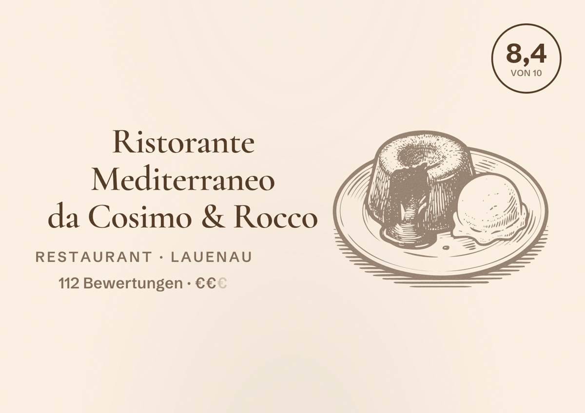 Illustriertes Poster von Ristorante Mediterraneo da Cosimo & Rocco, Restaurant in Lauenau: Bewertung 8,4 von 10 aus 112 Bewertungen, Preisniveau €€