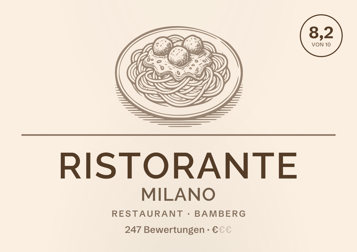 Illustriertes Poster von Ristorante Milano, Restaurant in Bamberg: Bewertung 8,2 von 10 aus 247 Bewertungen, Preisniveau €