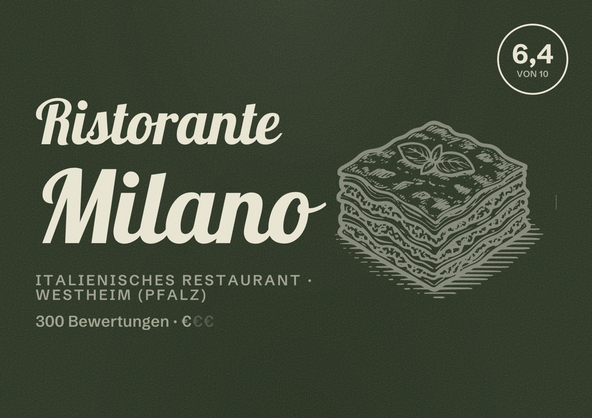 Illustriertes Poster von Ristorante Milano, Italienisches Restaurant in Westheim (Pfalz): Bewertung 6,4 von 10 aus 300 Bewertungen, Preisniveau €