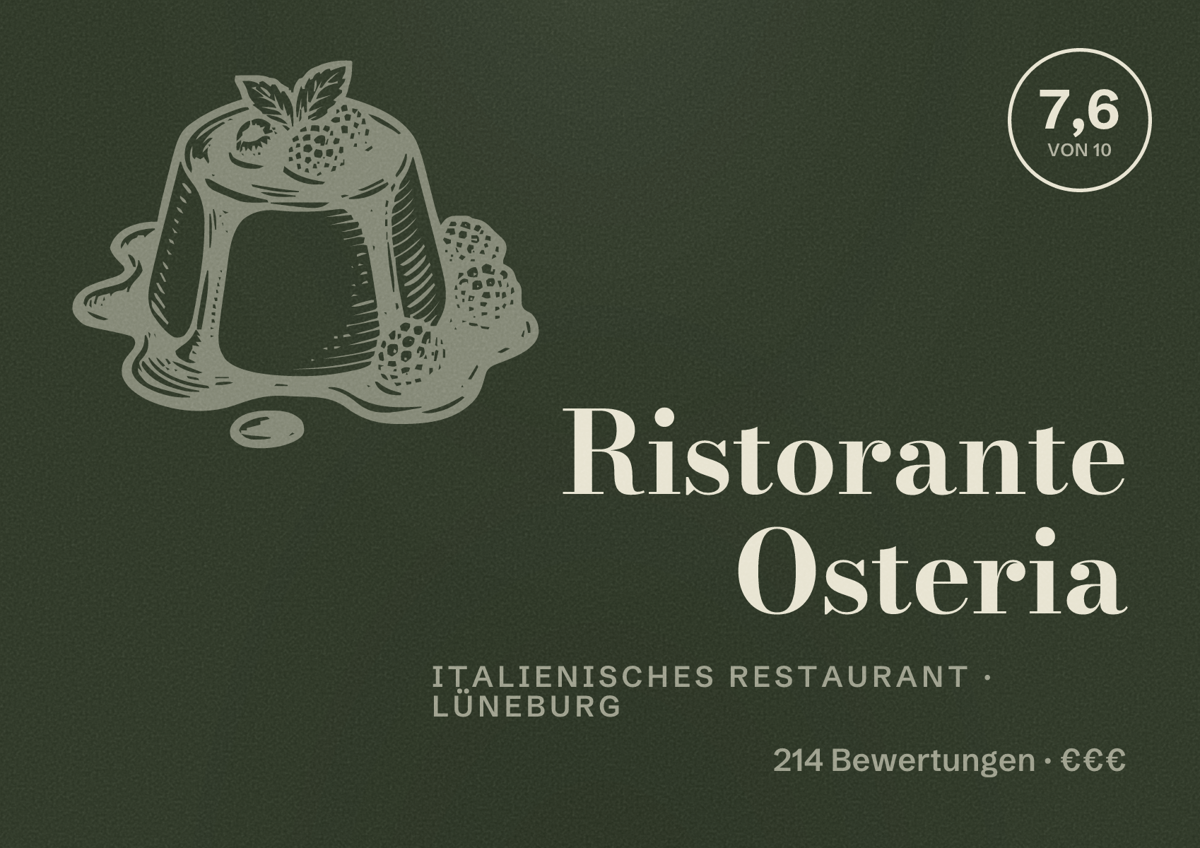 Illustriertes Poster von Ristorante Osteria, Italienisches Restaurant in Lüneburg: Bewertung 7,6 von 10 aus 214 Bewertungen, Preisniveau €€€