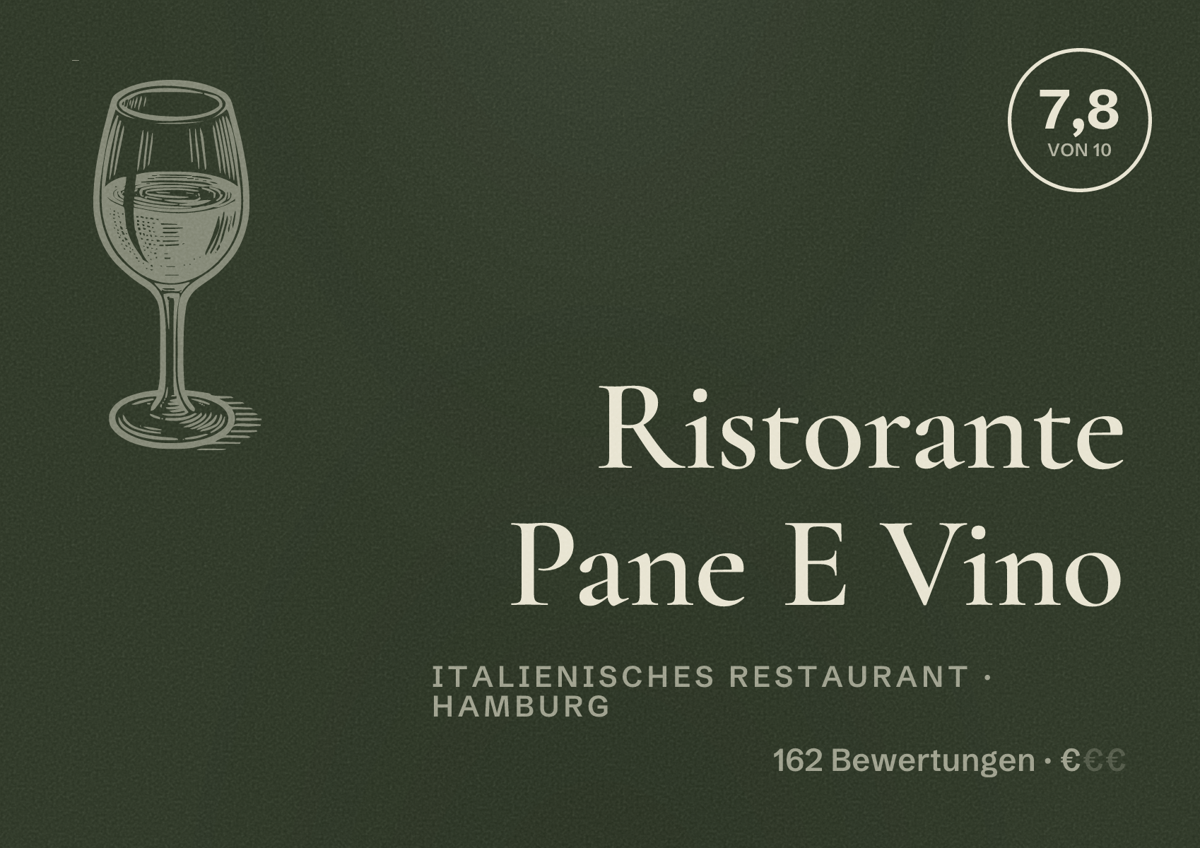 Illustriertes Poster von Ristorante Pane E Vino, Italienisches Restaurant in Hamburg: Bewertung 7,8 von 10 aus 162 Bewertungen, Preisniveau €