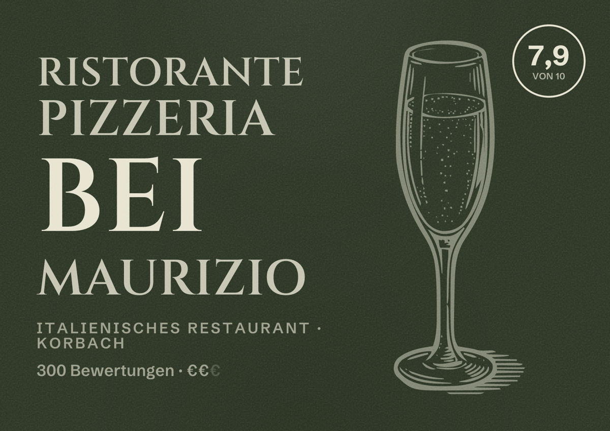 Illustriertes Poster von Ristorante Pizzeria bei Maurizio, Italienisches Restaurant in Korbach: Bewertung 7,9 von 10 aus 300 Bewertungen, Preisniveau €€