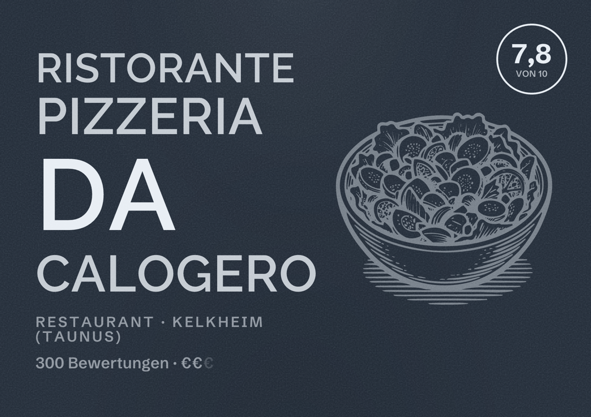 Illustriertes Poster von Ristorante Pizzeria Da Calogero, Restaurant in Kelkheim (Taunus): Bewertung 7,8 von 10 aus 300 Bewertungen, Preisniveau €€