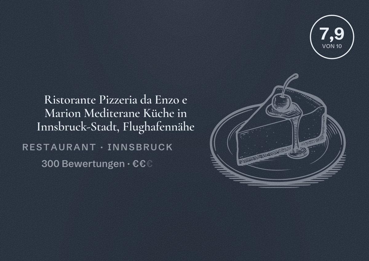 Illustriertes Poster von Ristorante Pizzeria da Enzo e Marion Mediterane Küche in Innsbruck-Stadt, Flughafennähe, Restaurant in Innsbruck: Bewertung 7,9 von 10 aus 300 Bewertungen, Preisniveau €€