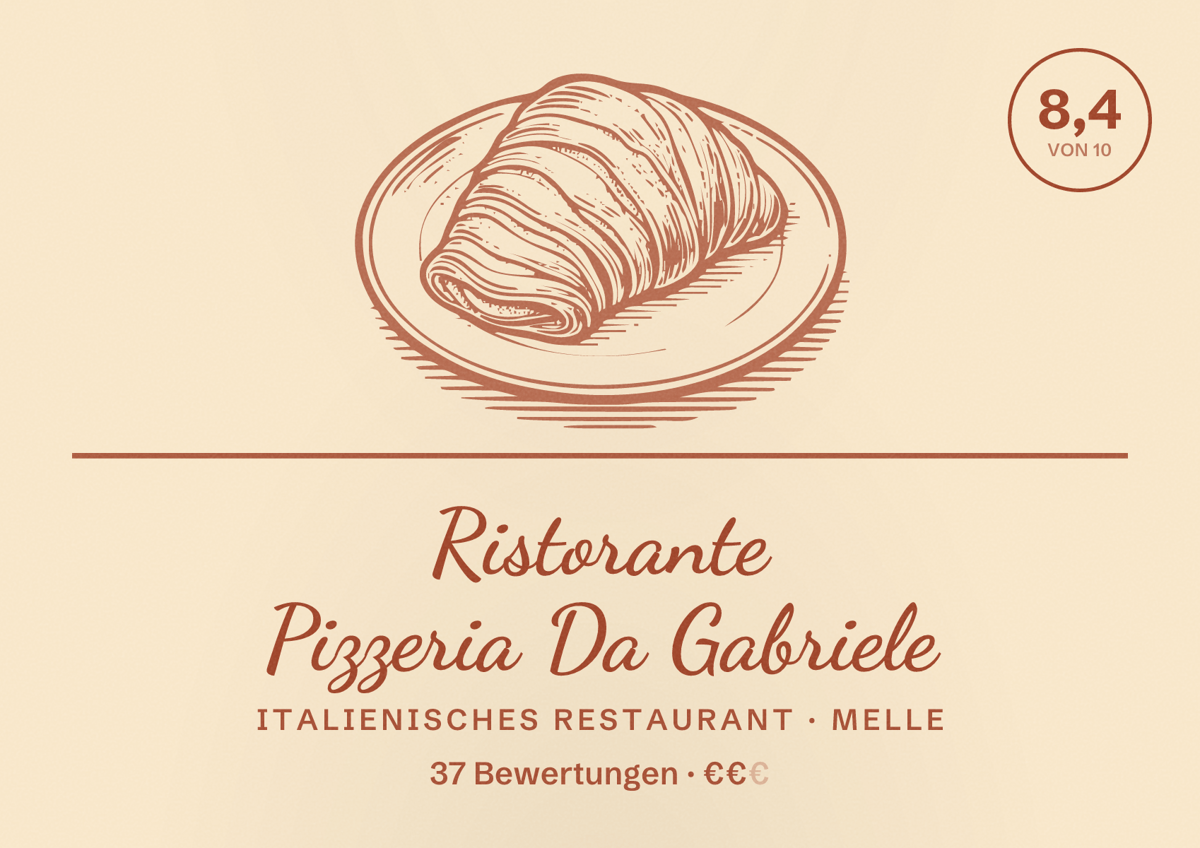 Illustriertes Poster von Ristorante Pizzeria Da Gabriele, Italienisches Restaurant in Melle: Bewertung 8,4 von 10 aus 37 Bewertungen, Preisniveau €€
