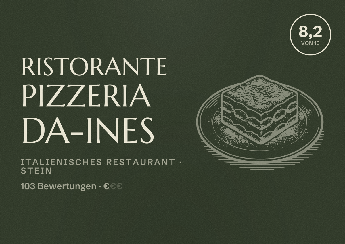 Illustriertes Poster von Ristorante pizzeria Da-ines, Italienisches Restaurant in Stein: Bewertung 8,2 von 10 aus 103 Bewertungen, Preisniveau €