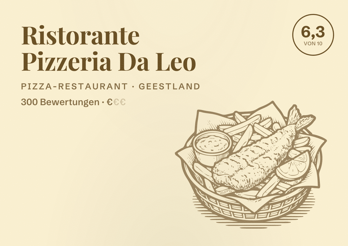 Illustriertes Poster von Ristorante Pizzeria Da Leo, Pizza-Restaurant in Geestland: Bewertung 6,3 von 10 aus 300 Bewertungen, Preisniveau €