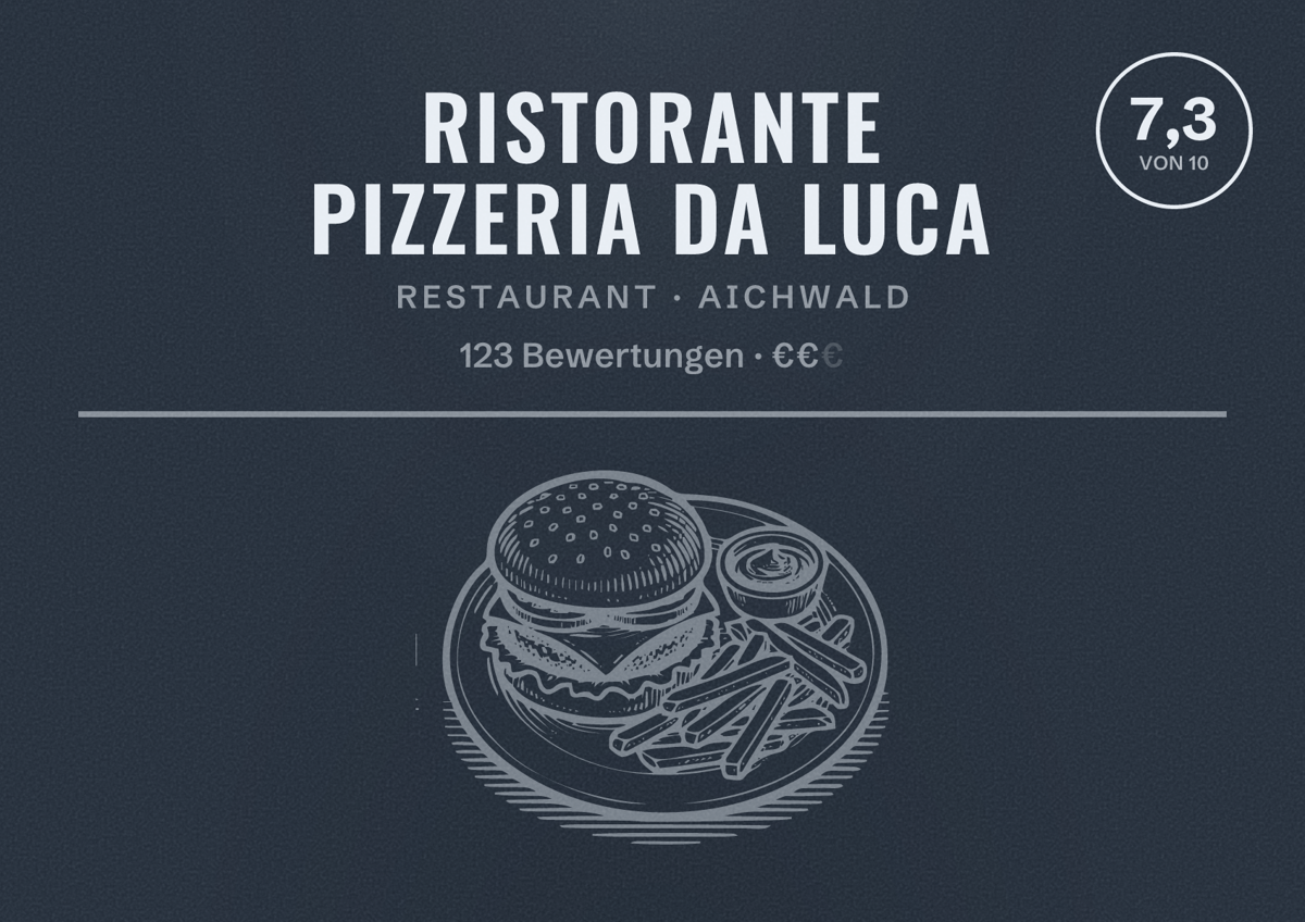 Illustriertes Poster von Ristorante Pizzeria Da Luca, Restaurant in Aichwald: Bewertung 7,3 von 10 aus 123 Bewertungen, Preisniveau €€